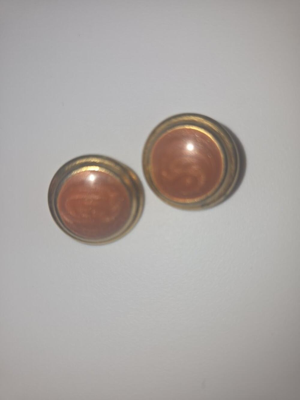 Vintage Gold-Tone Pierced Earrings with Peach Cabochon